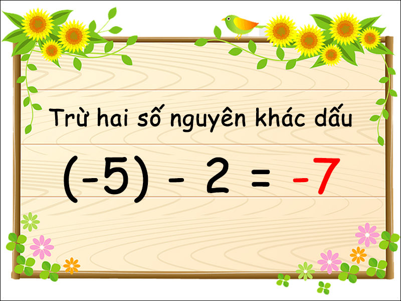 Ví dụ về phép trừ hai số nguyên khác dấu
